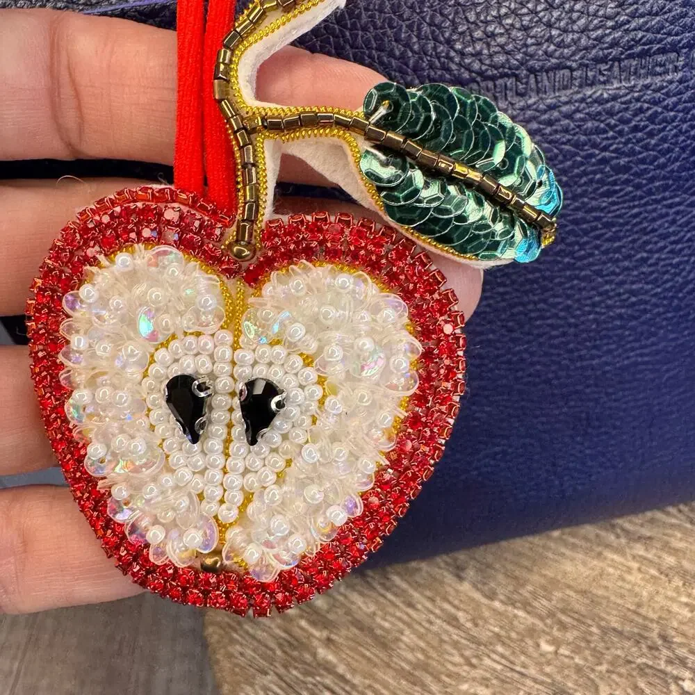 Apple Bag Charm Red Apple Fruit Purse Charm NEW FAST SHIP Beaded Charms